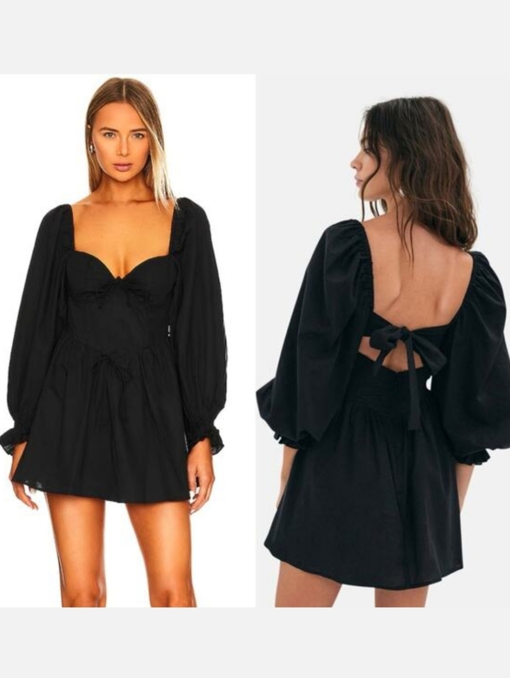 FOR THE LOVE & LEMONS RUTH MINI BLACK DRESS LONG SLEEVES W RUFFLES WOMENS XSMALL - Picture 2 of 14
